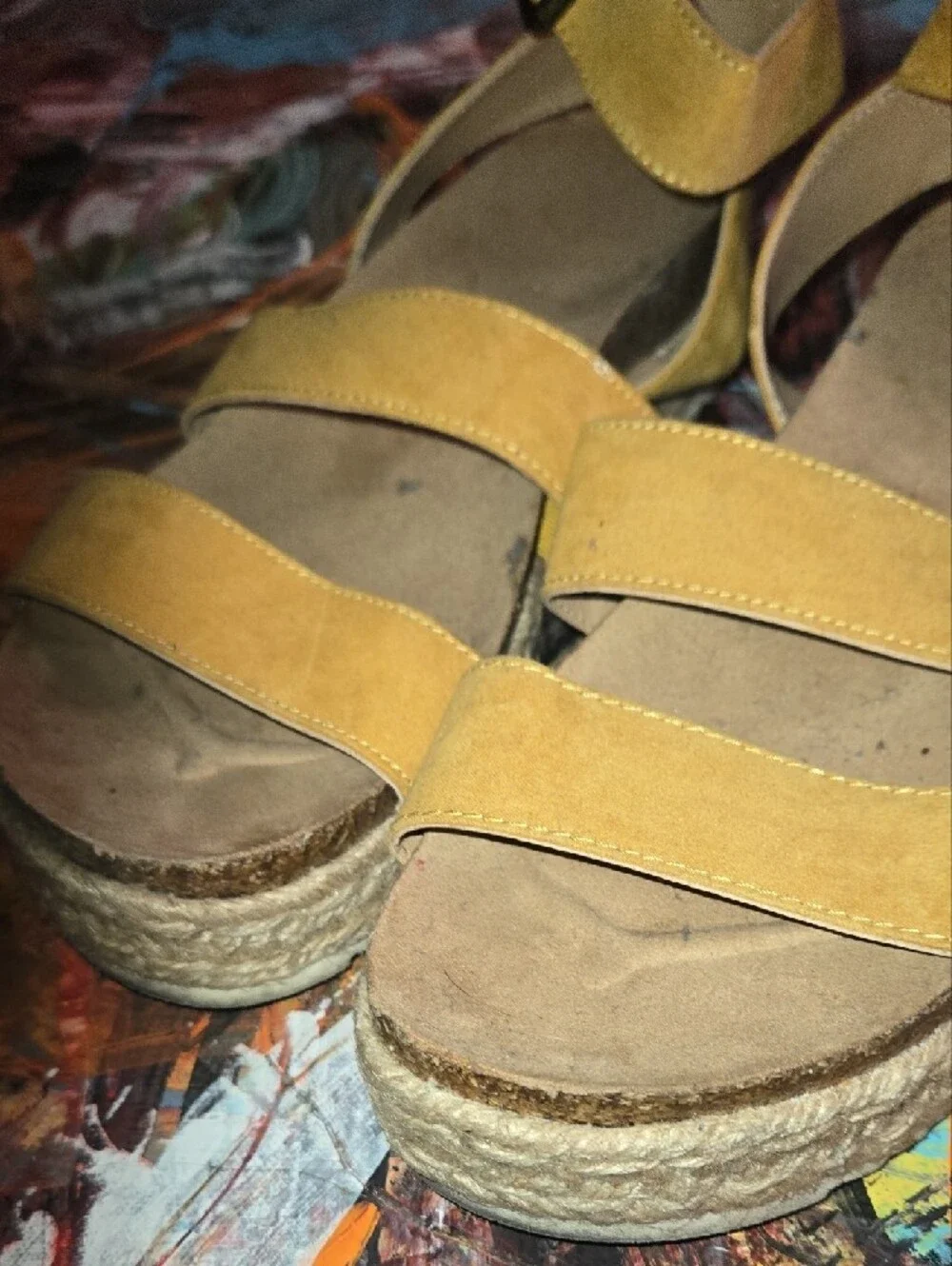 Yellow Suede Strappy Espadrille Sandals